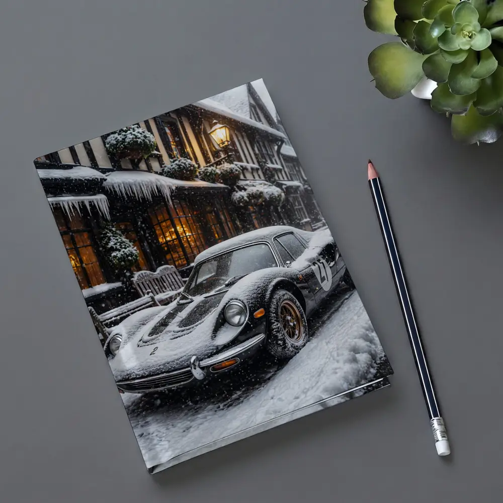 Ferrari Dino Snow Covered Winter Street Scene – Notebooks
