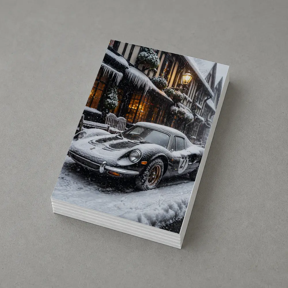 Ferrari Dino Snow Covered Winter Street Scene – Postcards