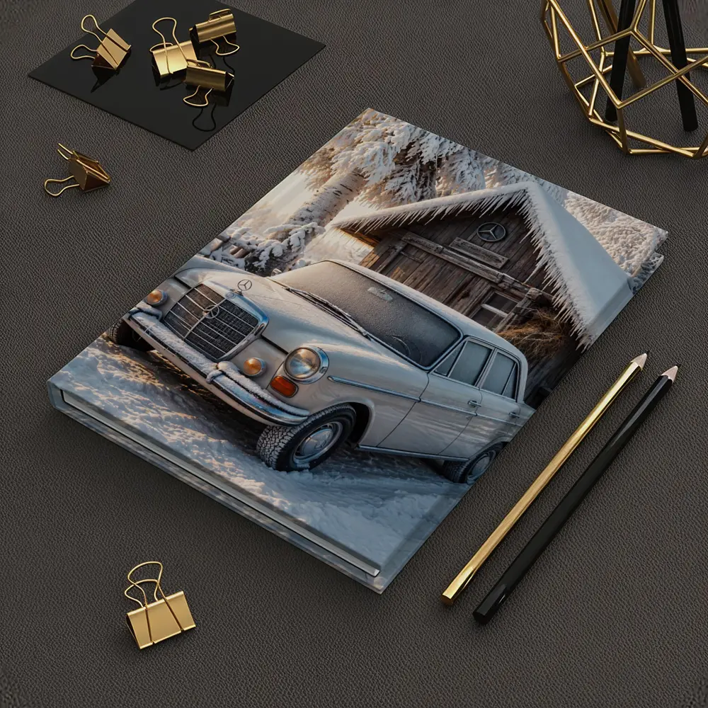 Vintage Mercedes Sedan Parked in Snowy Winter – Notebooks