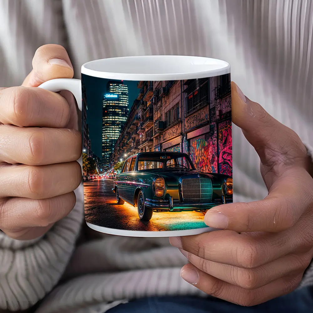 Vintage Mercedes Benz Classic Car Night Street – Mugs