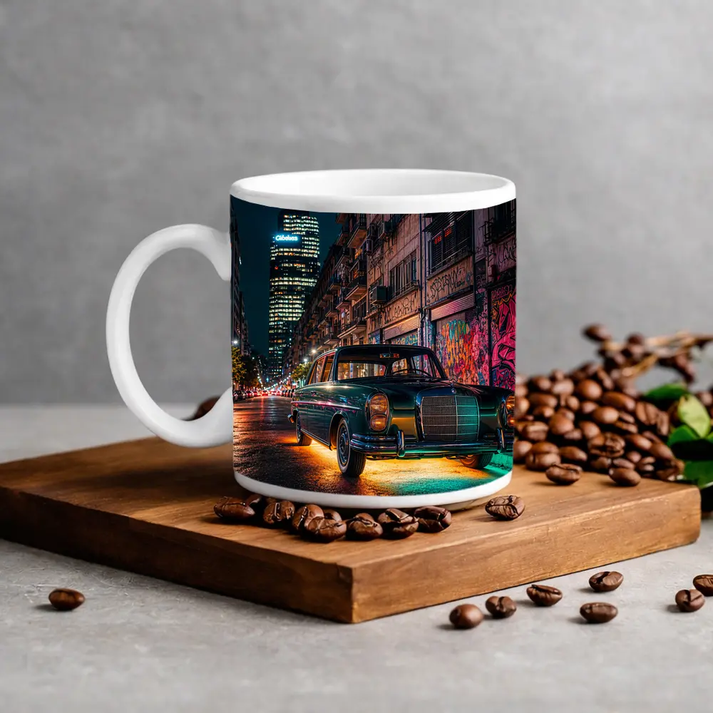 Vintage Mercedes Benz Classic Car Night Street – Mugs