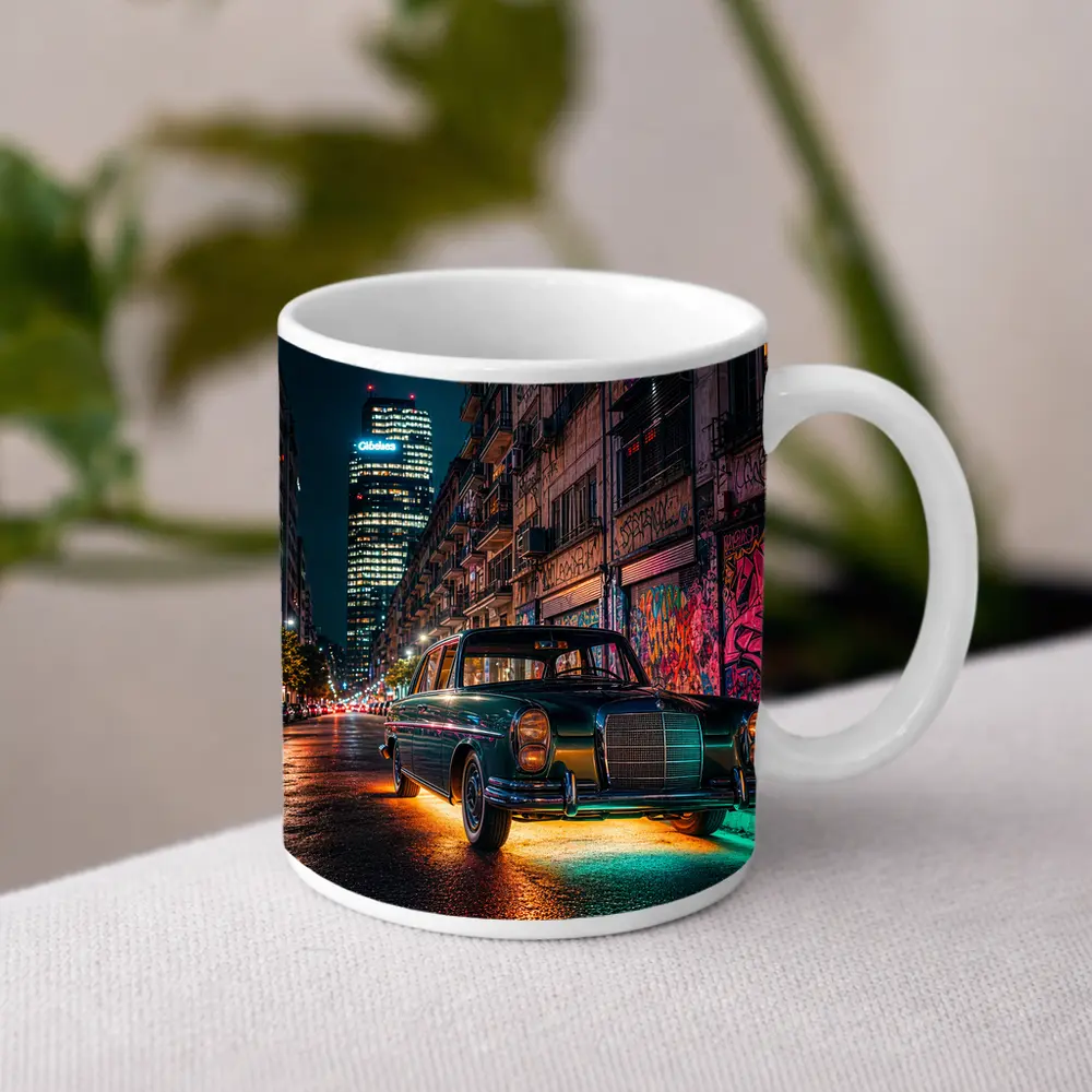 Vintage Mercedes Benz Classic Car Night Street – Mugs