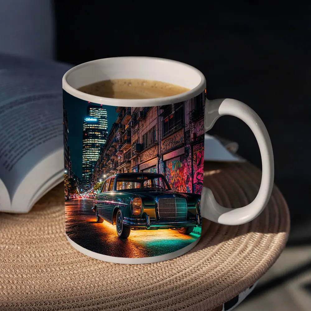 Vintage Mercedes Benz Classic Car Night Street – Mugs