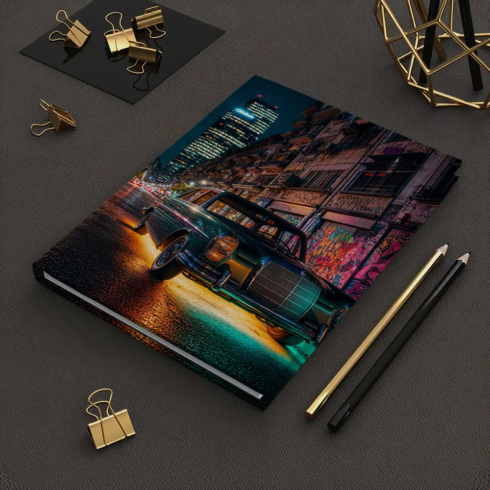 Vintage Mercedes Benz Classic Car Night Street – Notebooks