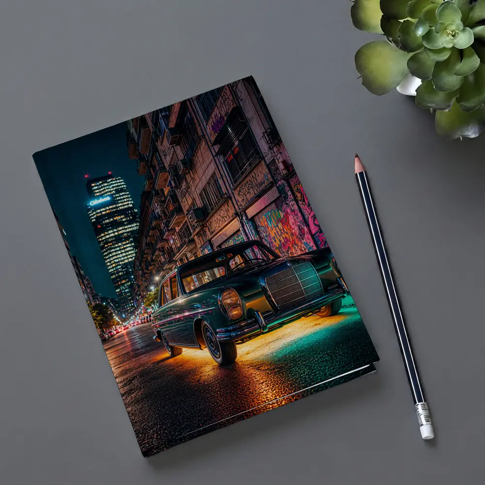 Vintage Mercedes Benz Classic Car Night Street – Notebooks
