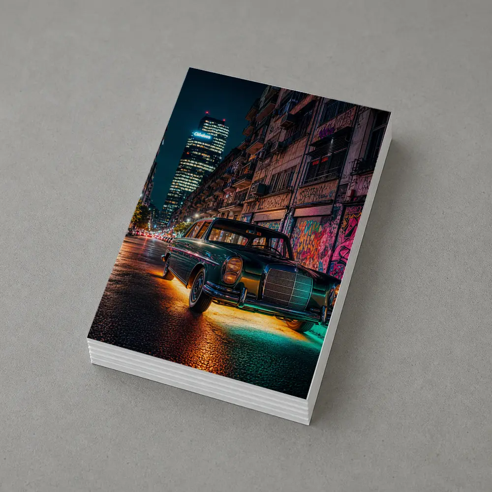 Vintage Mercedes Benz Classic Car Night Street – Postcards