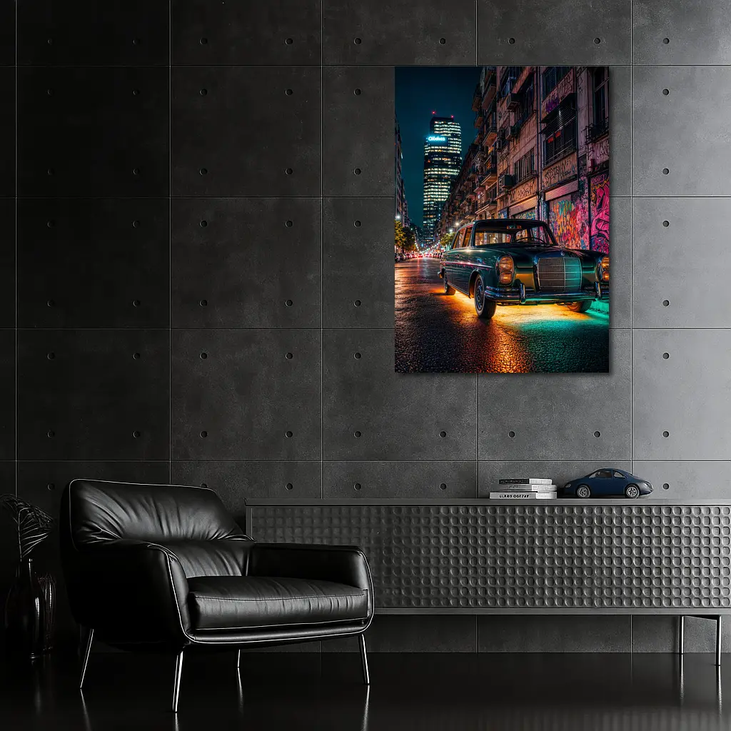 Vintage Mercedes Benz Classic Car Night Street – Wall Art