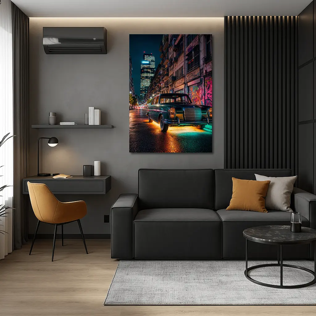 Vintage Mercedes Benz Classic Car Night Street – Wall Art