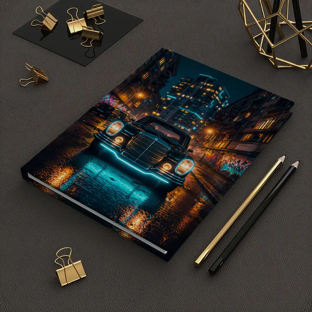 Classic Mercedes Benz Neon City Night Street – Notebooks