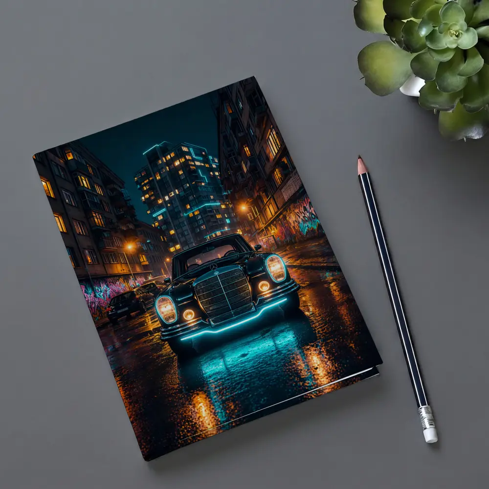 Classic Mercedes Benz Neon City Night Street – Notebooks