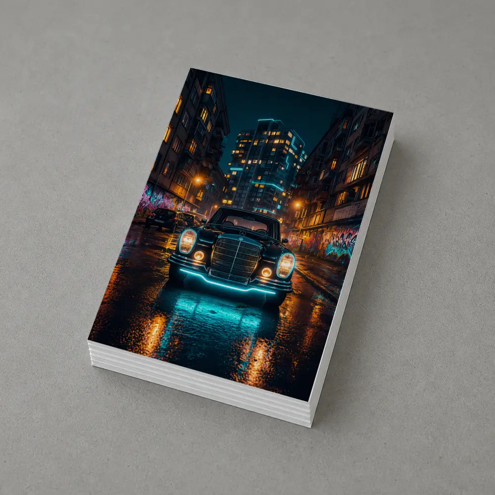 Classic Mercedes Benz Neon City Night Street – Postcards