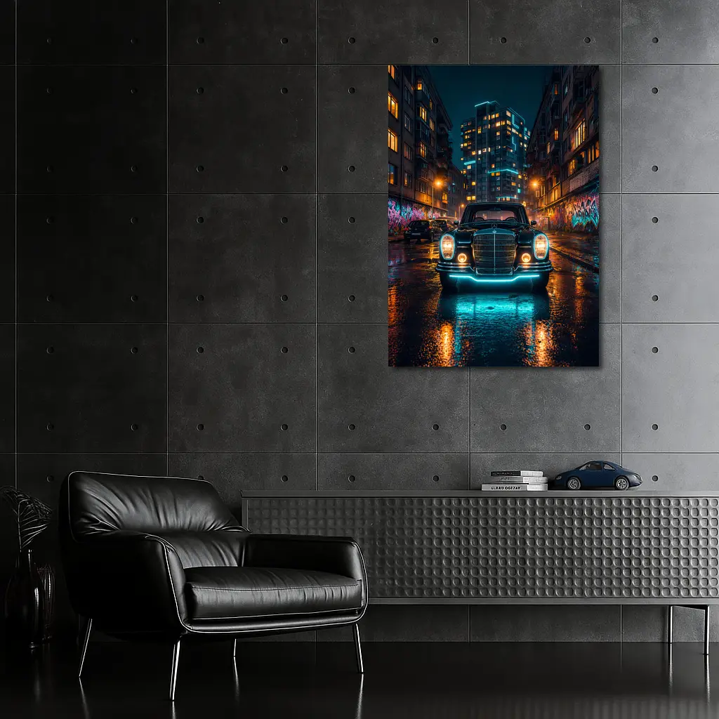 Classic Mercedes Benz Neon City Night Street – Wall Art