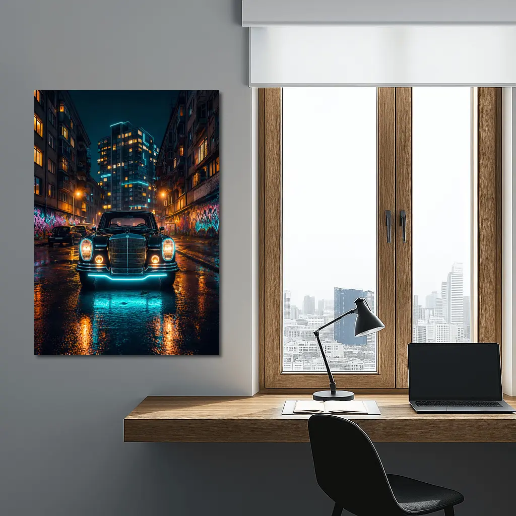 Classic Mercedes Benz Neon City Night Street – Wall Art