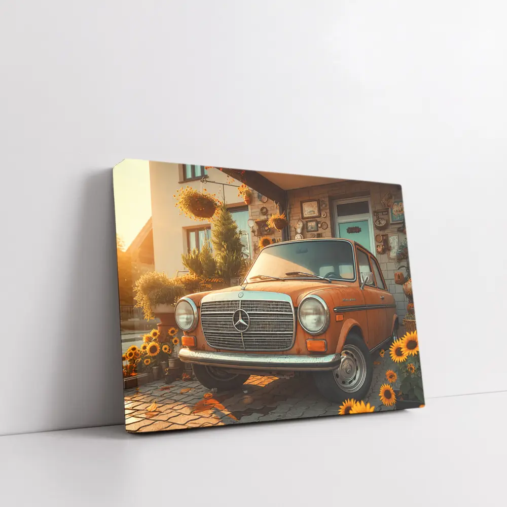 Vintage Mercedes Benz Classic Car Sunflower Garden – Wall Art
