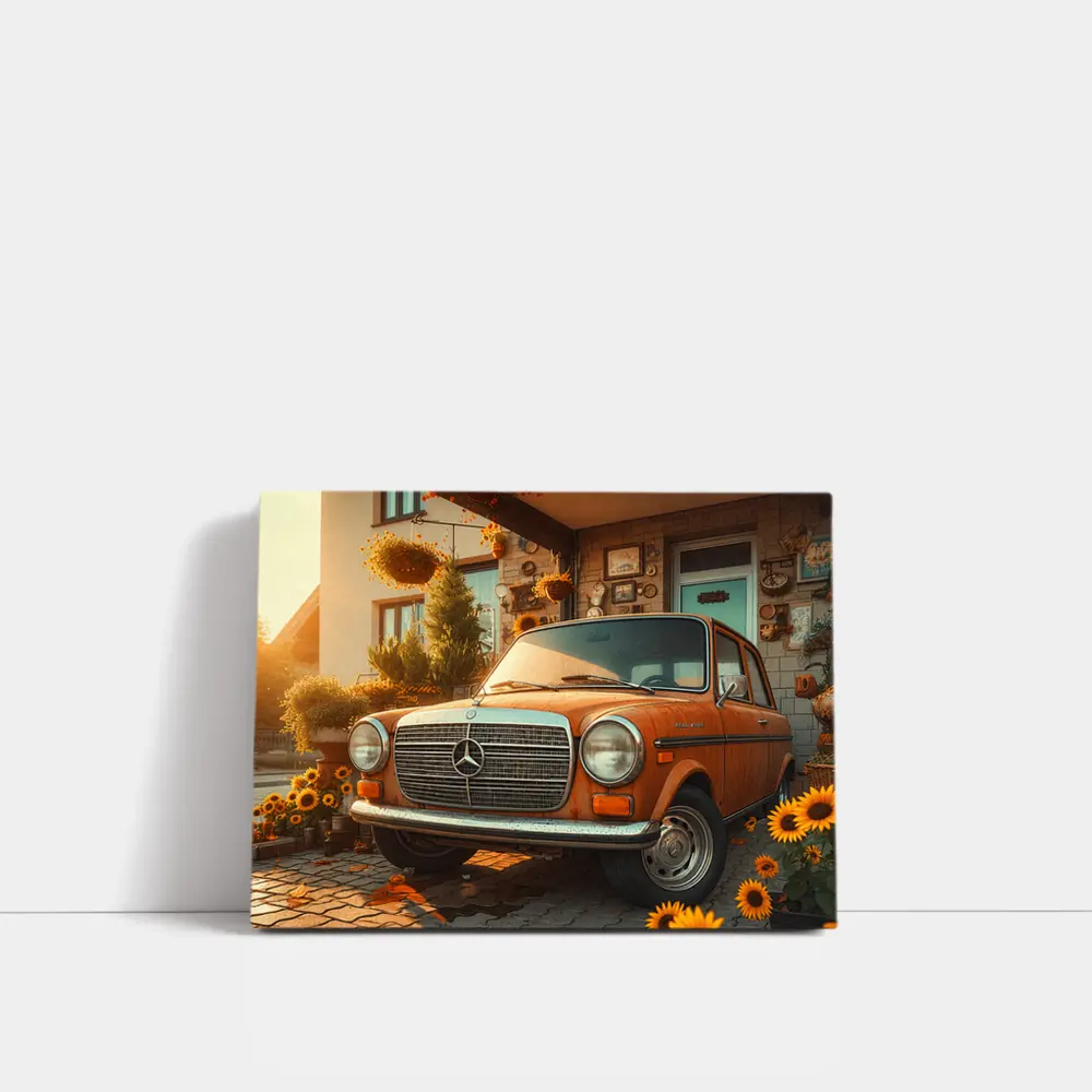 Vintage Mercedes Benz Classic Car Sunflower Garden – Wall Art