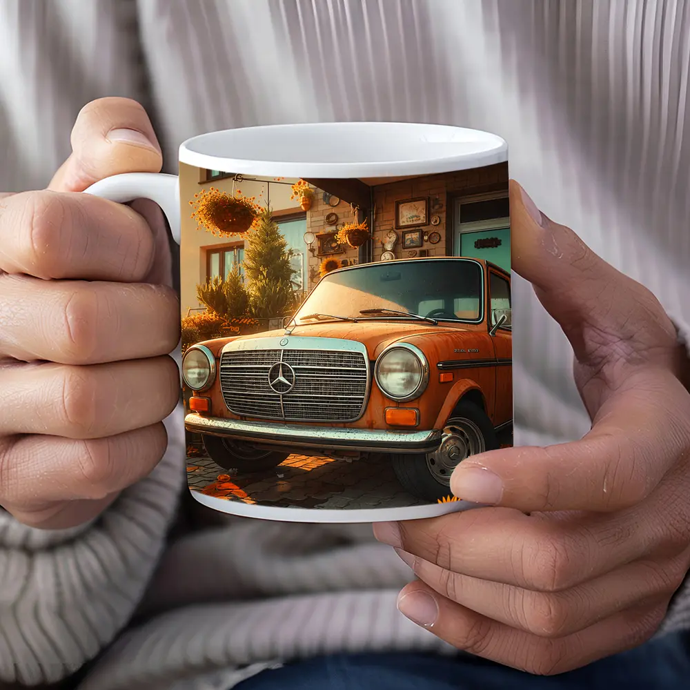 Vintage Mercedes Benz Classic Car Sunflower Garden – Mugs