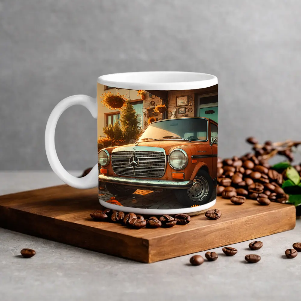 Vintage Mercedes Benz Classic Car Sunflower Garden – Mugs