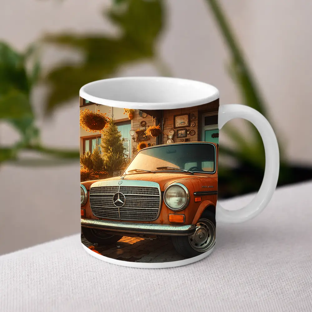 Vintage Mercedes Benz Classic Car Sunflower Garden – Mugs