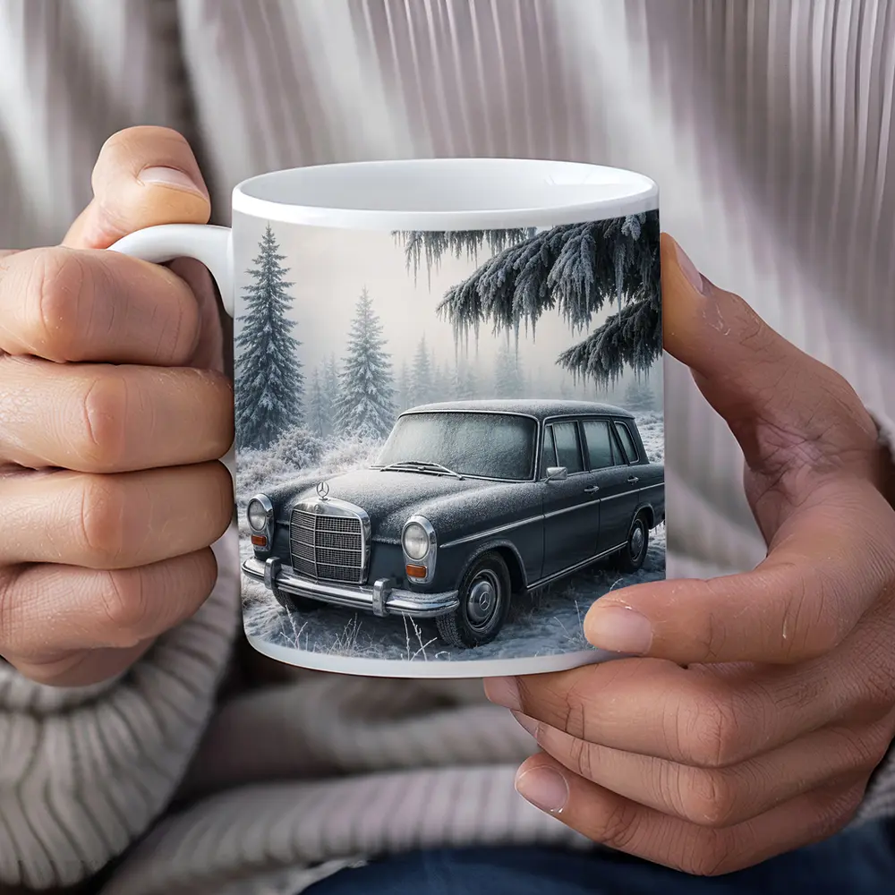 Vintage Mercedes Benz Estate Car Winter Forest – Mugs