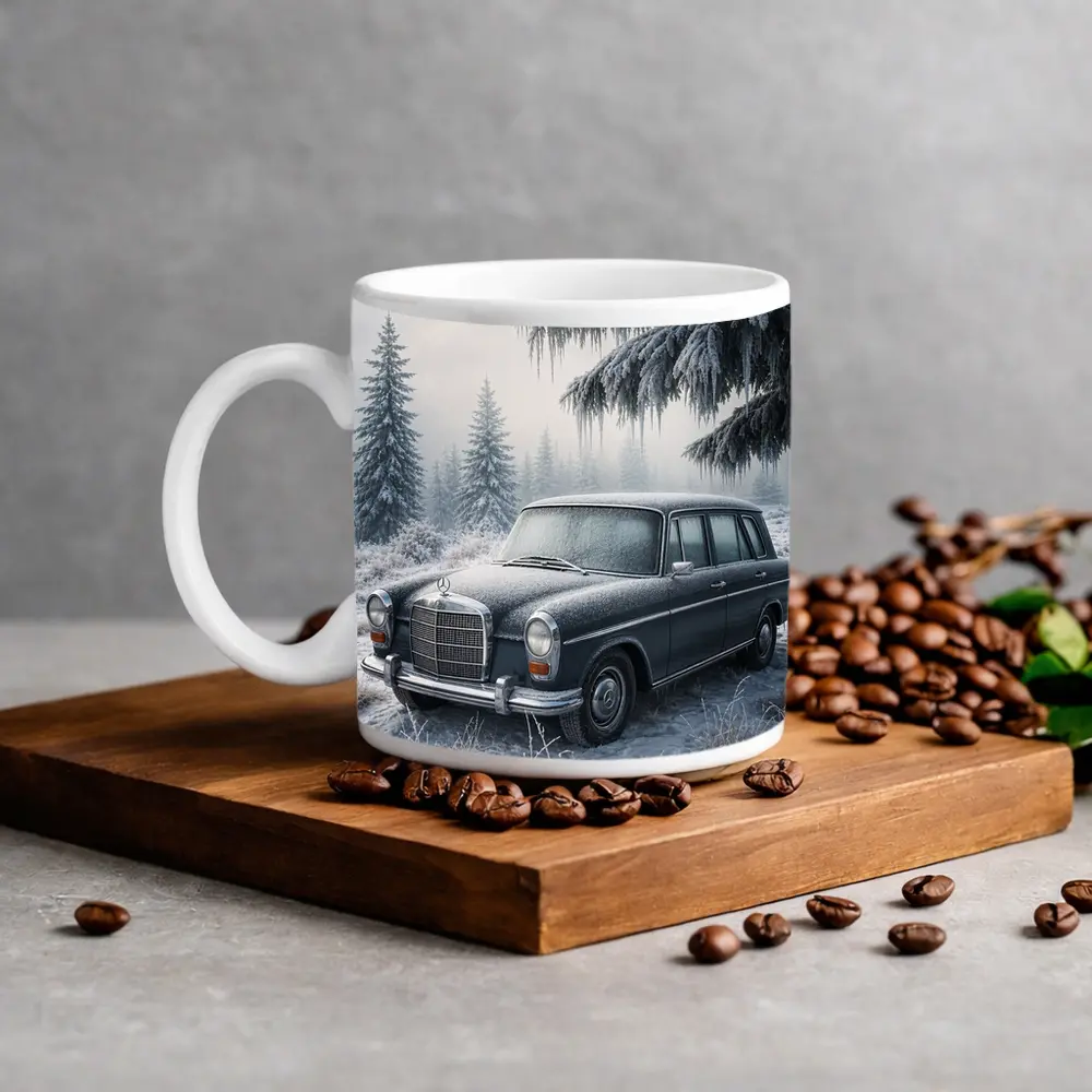 Vintage Mercedes Benz Estate Car Winter Forest – Mugs