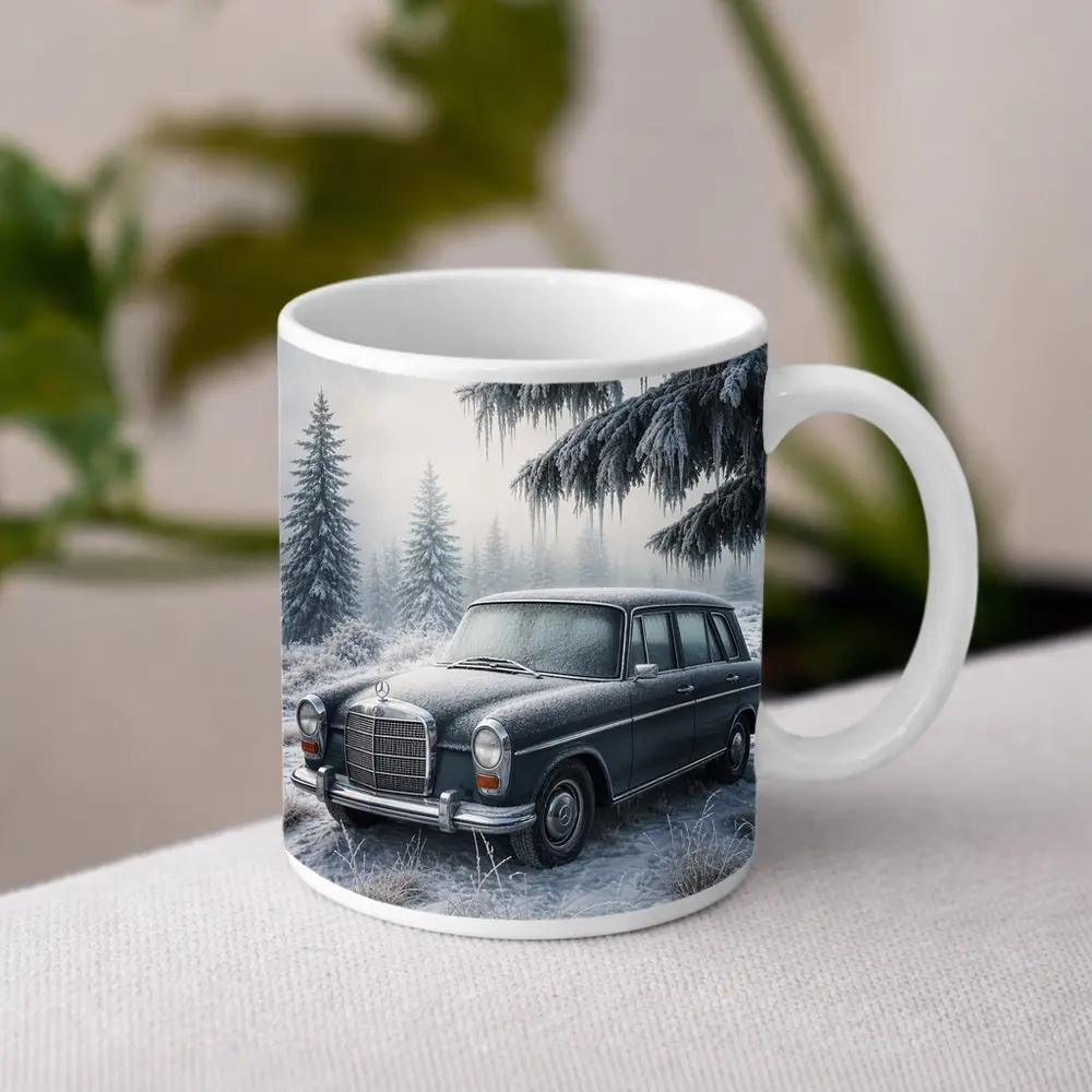 Vintage Mercedes Benz Estate Car Winter Forest – Mugs
