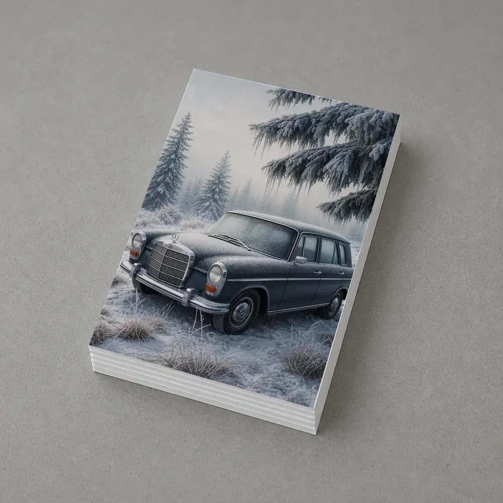 Vintage Mercedes Benz Estate Car Winter Forest – Postcards