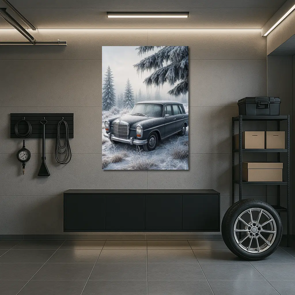 Vintage Mercedes Benz Estate Car Winter Forest – Wall Art