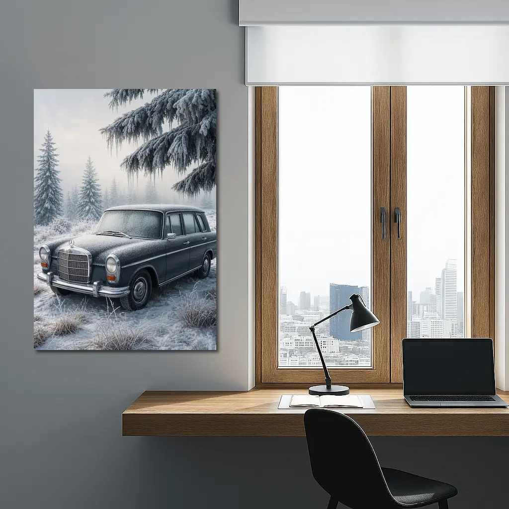 Vintage Mercedes Benz Estate Car Winter Forest – Wall Art
