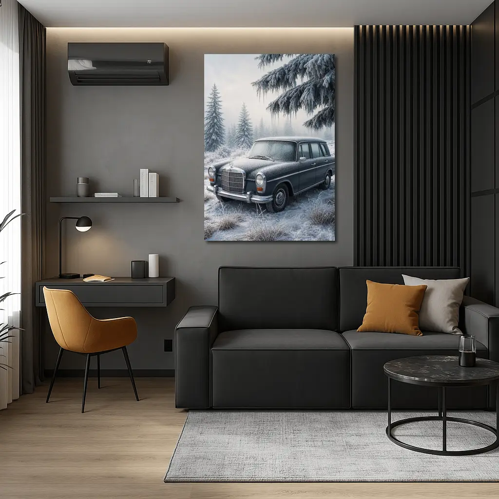 Vintage Mercedes Benz Estate Car Winter Forest – Wall Art