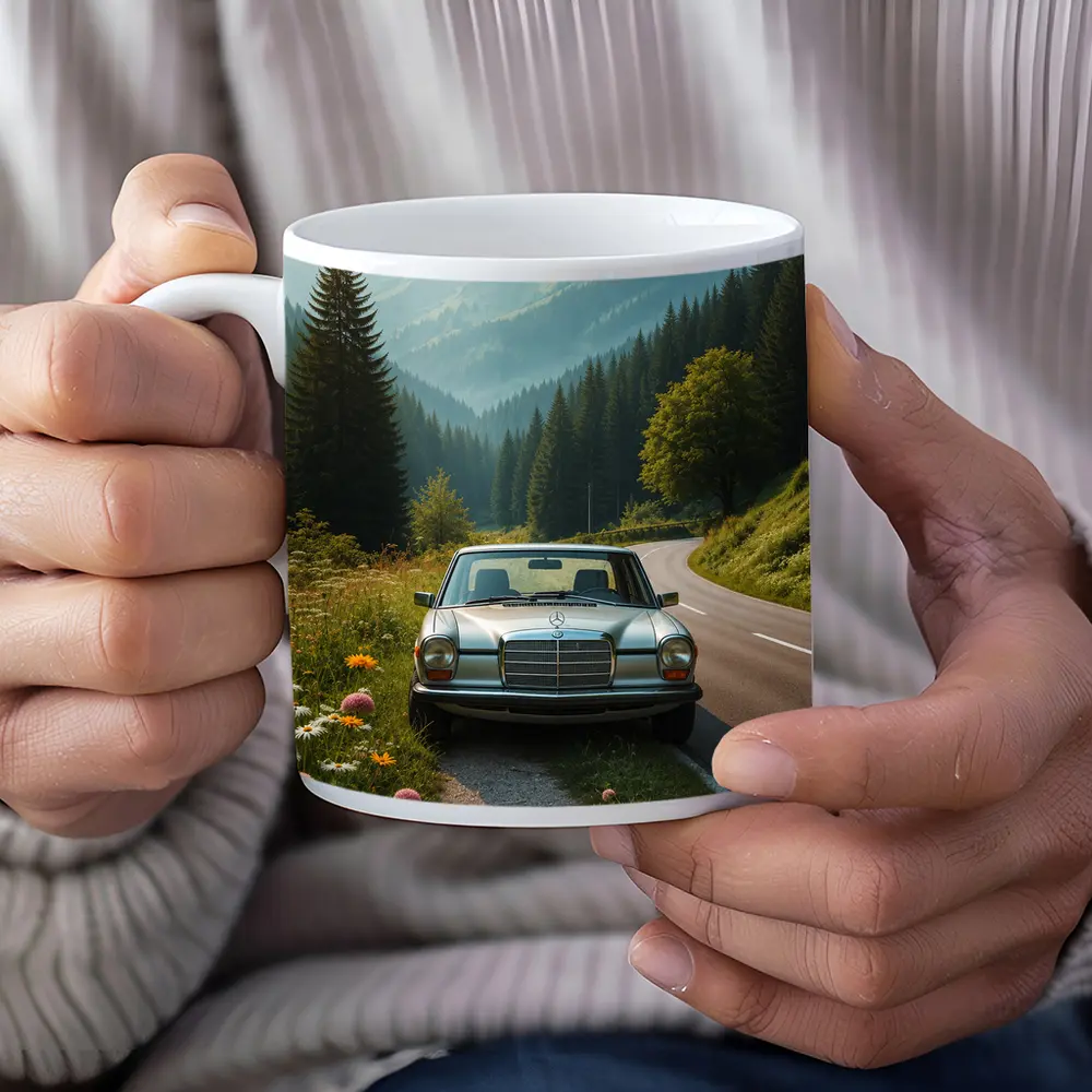 Vintage Mercedes Benz on Mountain Forest Road – Mugs