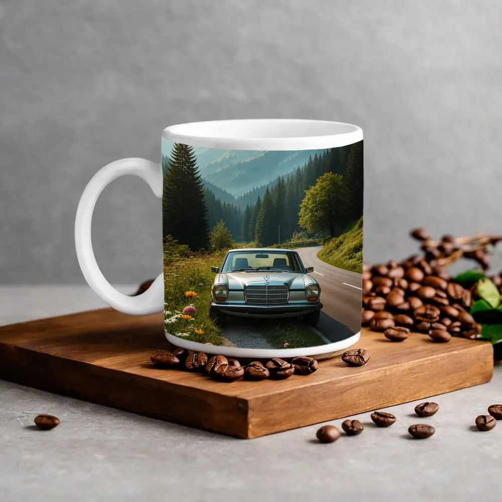 Vintage Mercedes Benz on Mountain Forest Road – Mugs