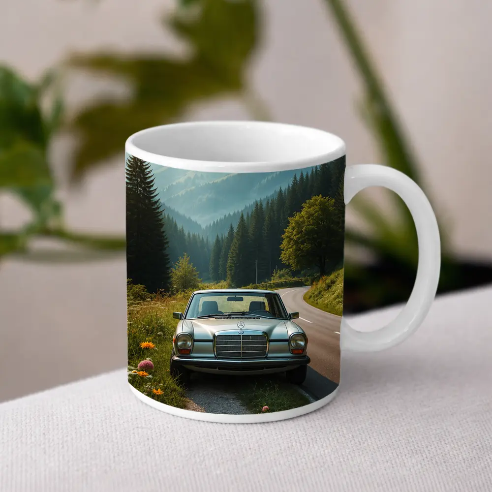 Vintage Mercedes Benz on Mountain Forest Road – Mugs