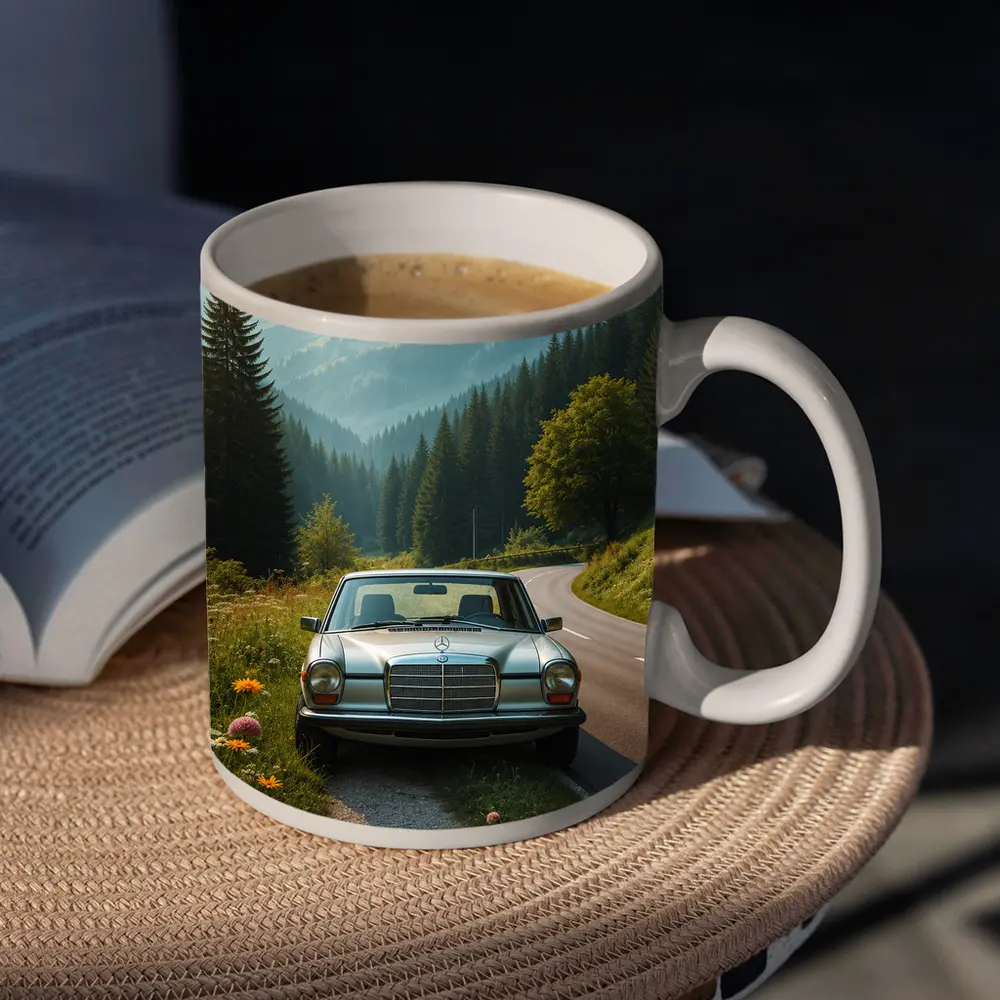 Vintage Mercedes Benz on Mountain Forest Road – Mugs