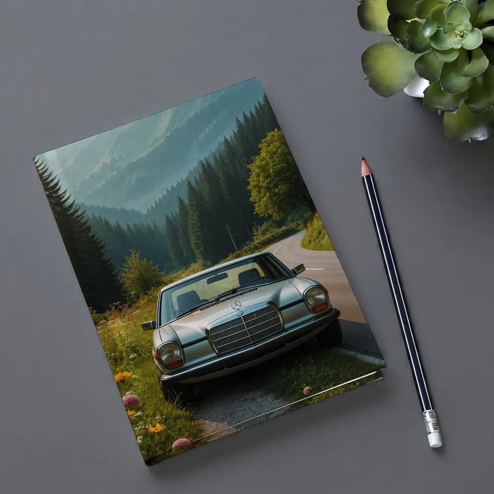 Vintage Mercedes Benz on Mountain Forest Road – Notebooks
