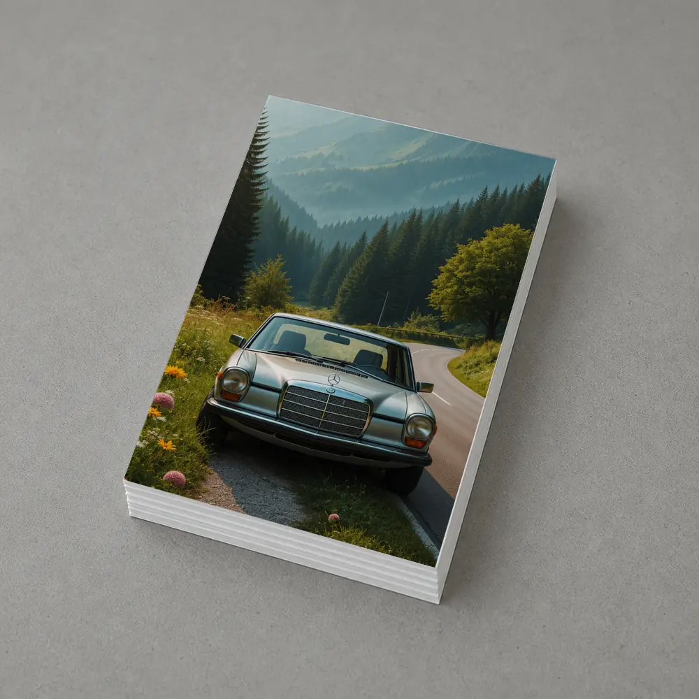 Vintage Mercedes Benz on Mountain Forest Road – Postcards