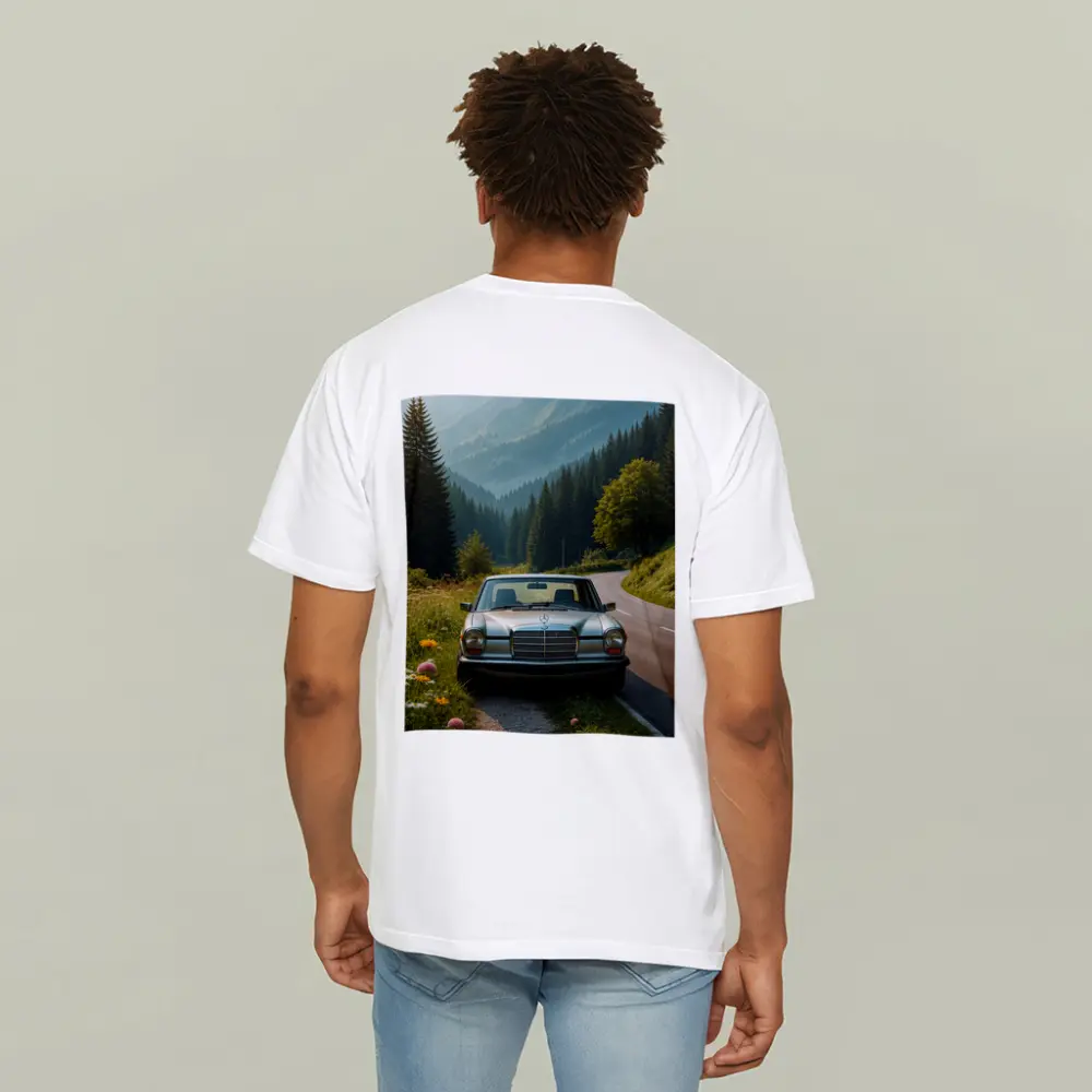 Vintage Mercedes Benz on Mountain Forest Road – T-Shirts