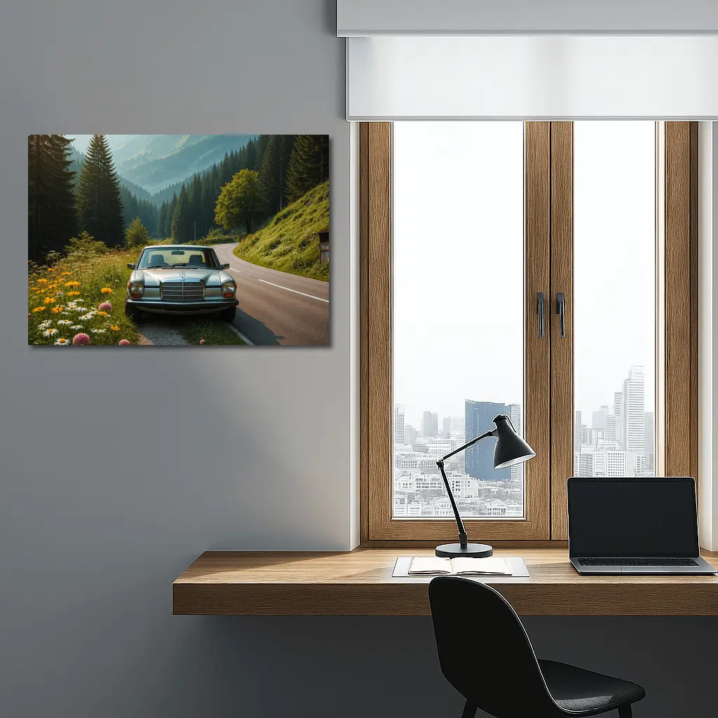 Vintage Mercedes Benz on Mountain Forest Road – Wall Art