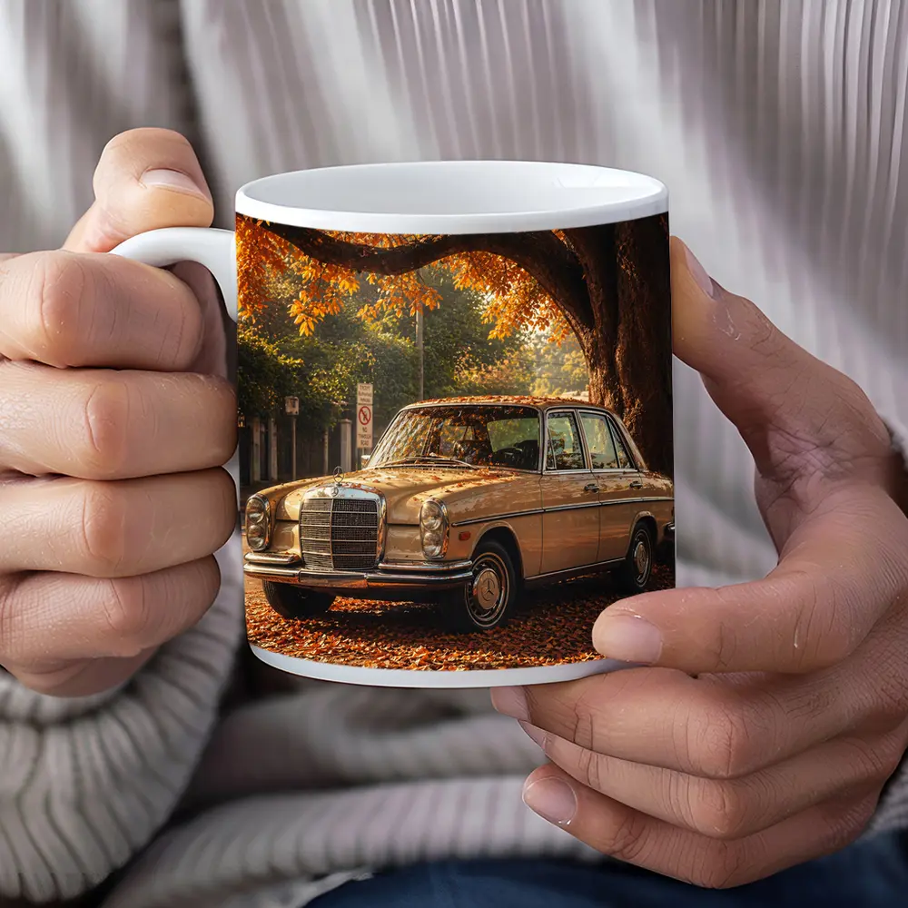 Vintage Mercedes Benz Sedan Autumn Street – Mugs