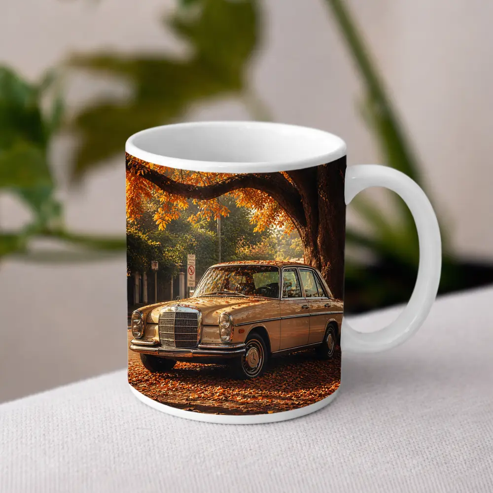 Vintage Mercedes Benz Sedan Autumn Street – Mugs