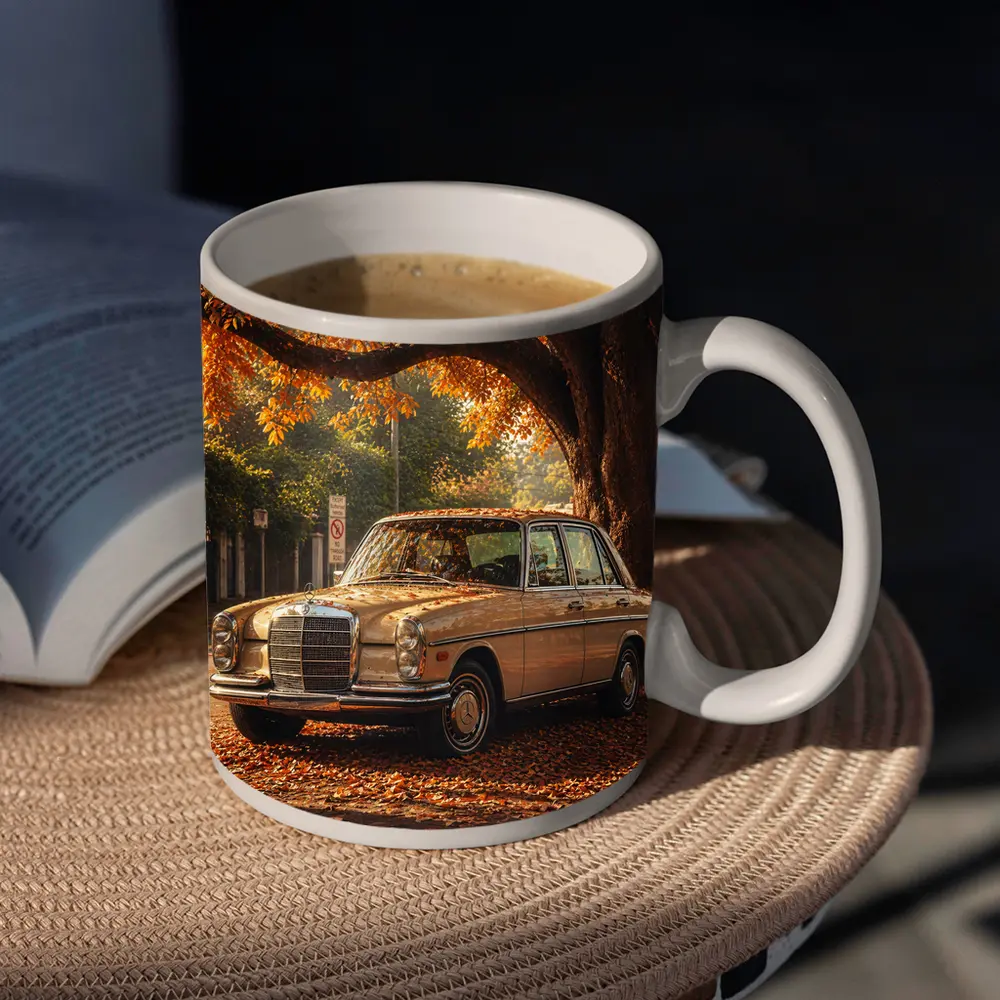 Vintage Mercedes Benz Sedan Autumn Street – Mugs