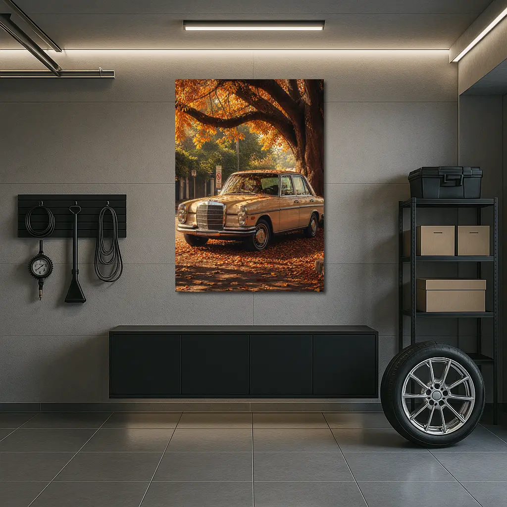 Vintage Mercedes Benz Sedan Autumn Street – Wall Art