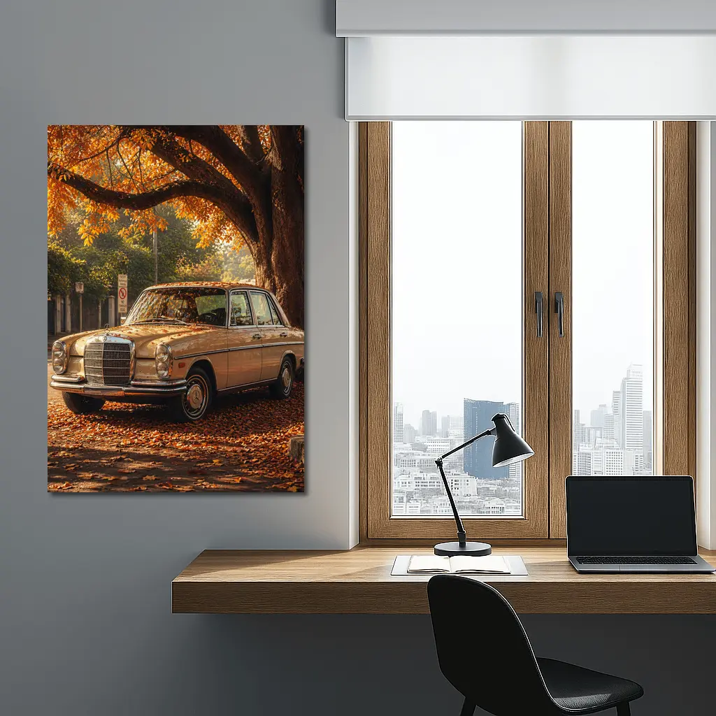 Vintage Mercedes Benz Sedan Autumn Street – Wall Art