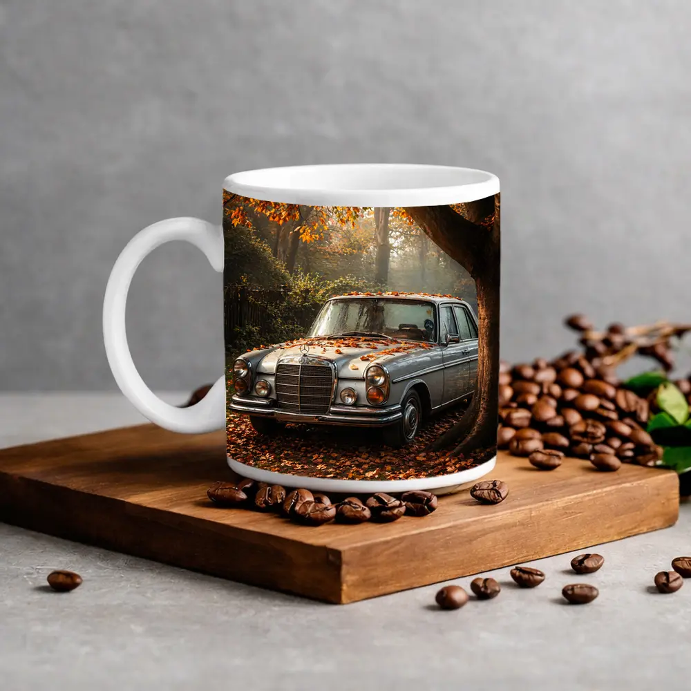Vintage Mercedes Benz Sedan Autumn Forest – Mugs