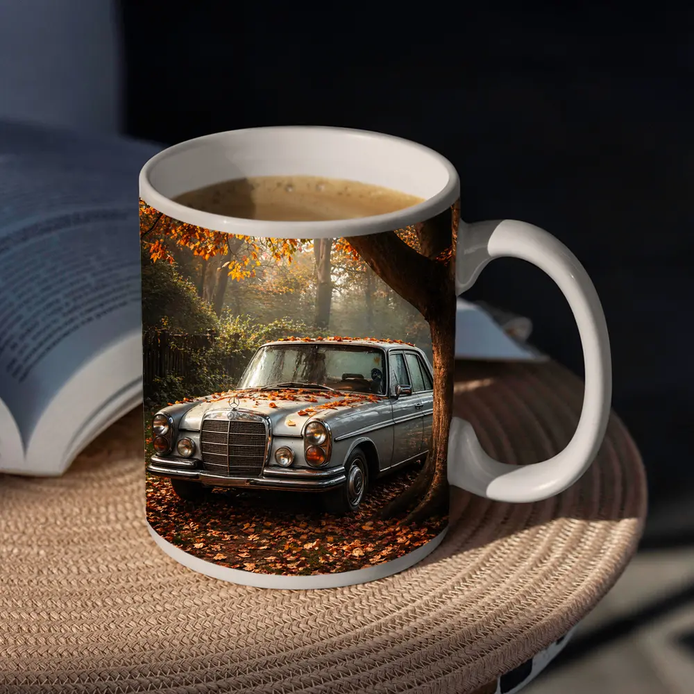 Vintage Mercedes Benz Sedan Autumn Forest – Mugs