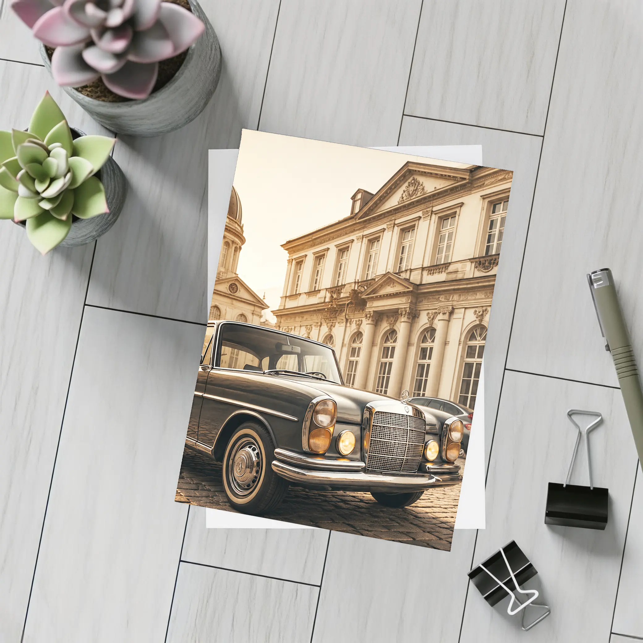 Vintage Mercedes Benz Classic European Architecture Scene – Postcards