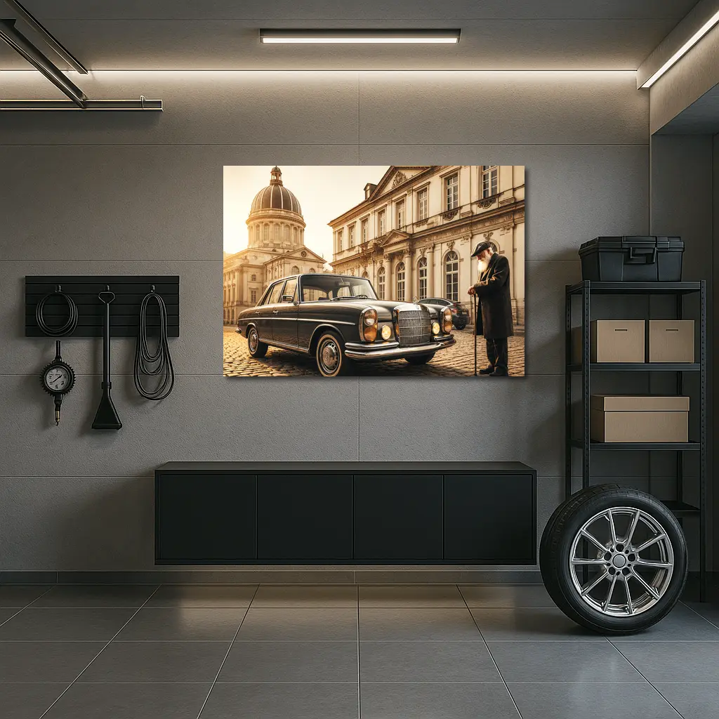 Vintage Mercedes Benz Classic European Architecture Scene – Wall Art