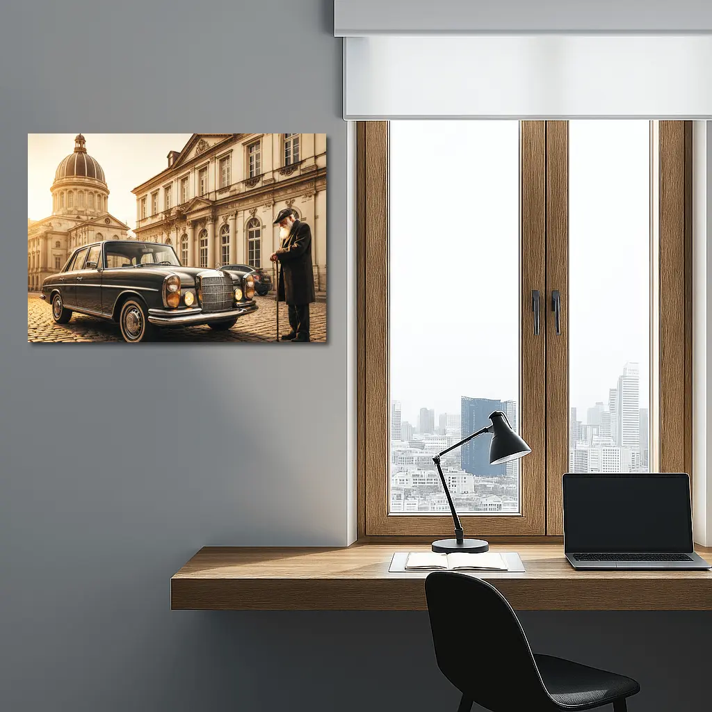 Vintage Mercedes Benz Classic European Architecture Scene – Wall Art