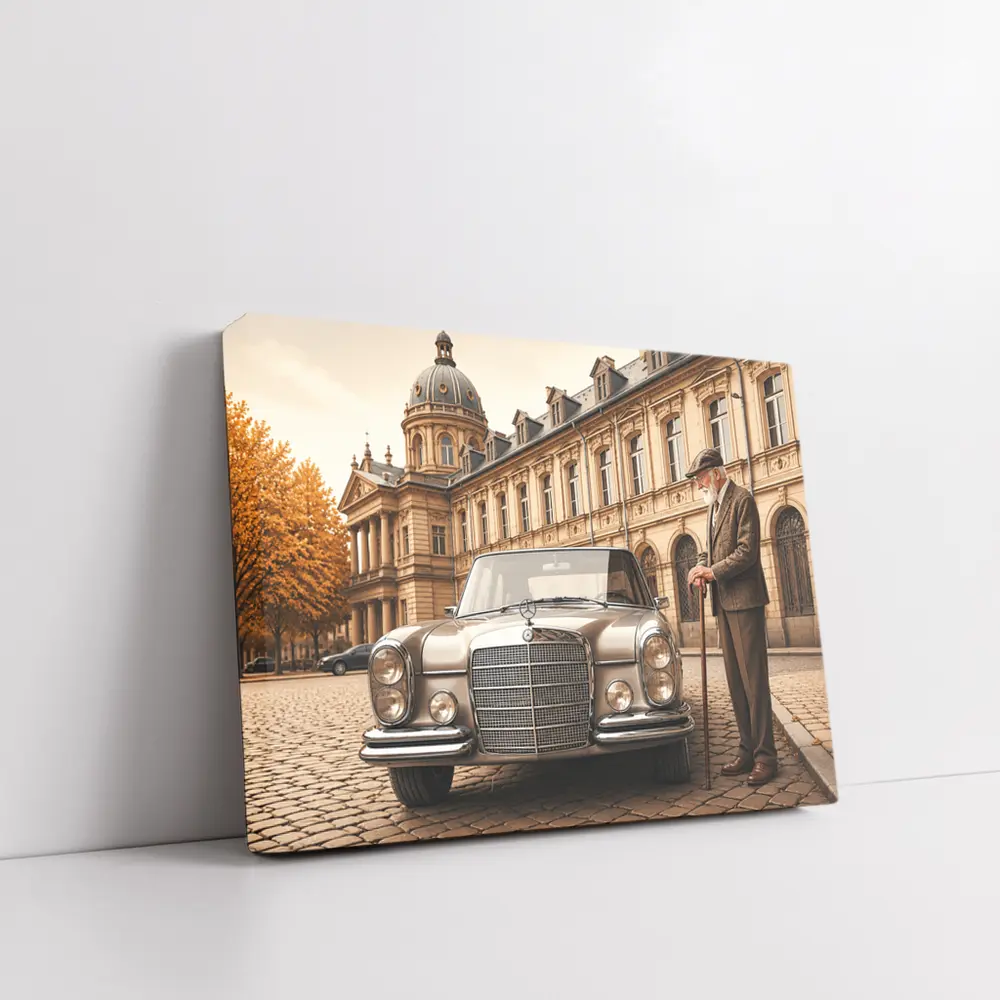 Vintage Mercedes Benz Classic Car Cobblestone Square – Wall Art