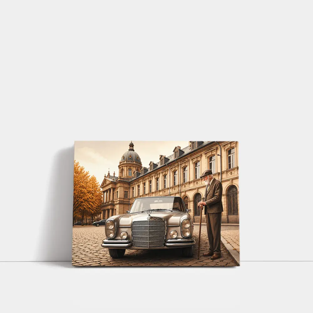Vintage Mercedes Benz Classic Car Cobblestone Square – Wall Art