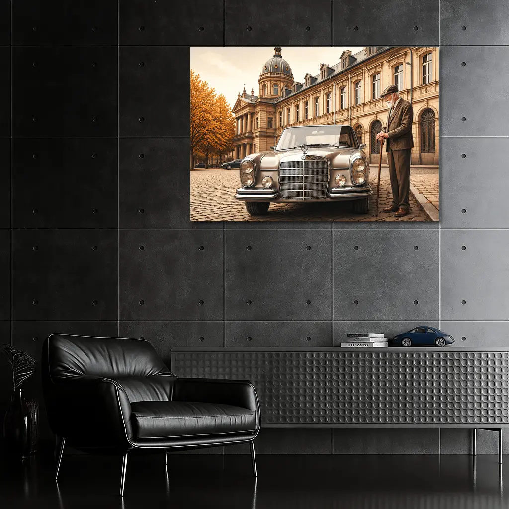 Vintage Mercedes Benz Classic Car Cobblestone Square – Wall Art